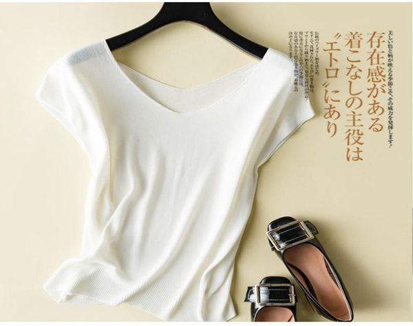 

2020 women summer silk womens fashion vneck sleeveless knit pullover soft comfortable beach black white8071797, White;black