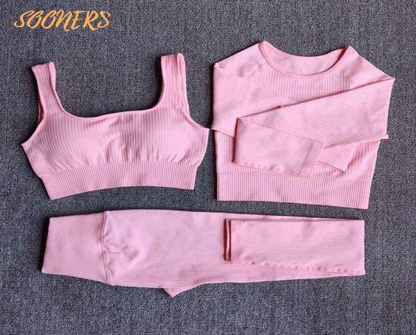 

sooners yoga outfit shaping seamless high waist legging fitness sports bras long sleeve crop 23pcs sportswear workout clothes1733978, White;red