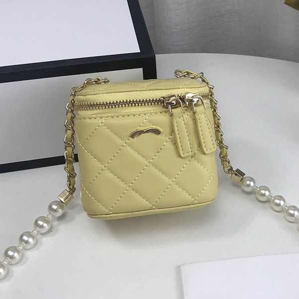 

10cm pearl chain mini women cosmetic bag with mirror eight color vintage shopping coin purse diamond leather quilted crossbody designer bag