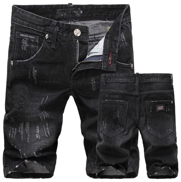 

wholeskull summer men039s denim shorts brand ripped holes casual jeans shorts for men 2836 fs51814641725, Blue
