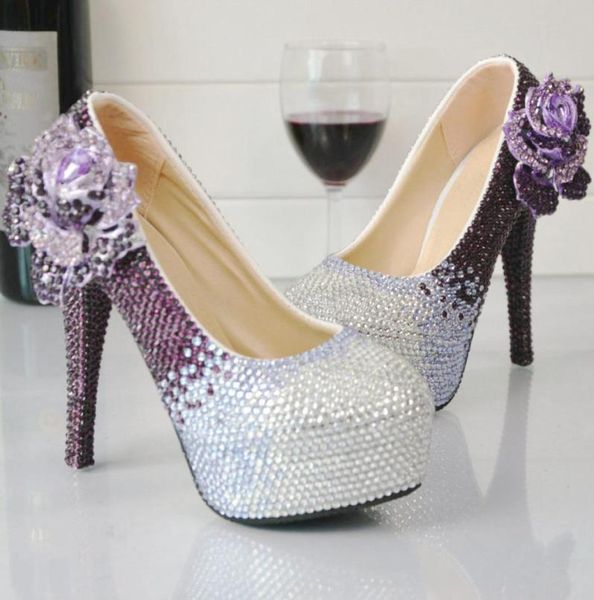 

purple and silver rhinestone high heel shoes wedding party pumps bridal formal dress shoes prom pumps plus size 458712412, Black