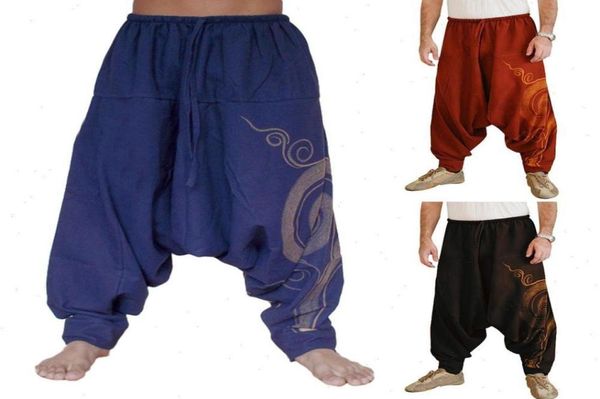 

men stylish drawstring drop pant crotch ankle tied baggy trousers long harem pants17643633328472, Black