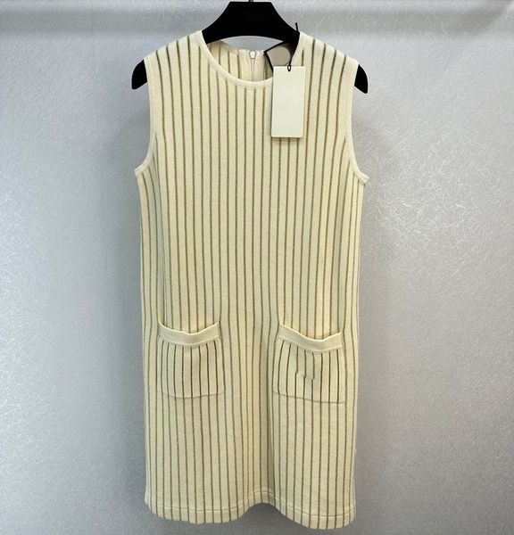 

womens dress european fashion brand beige gold vertical pattern sleeveless knitted mini skirt, Black;gray