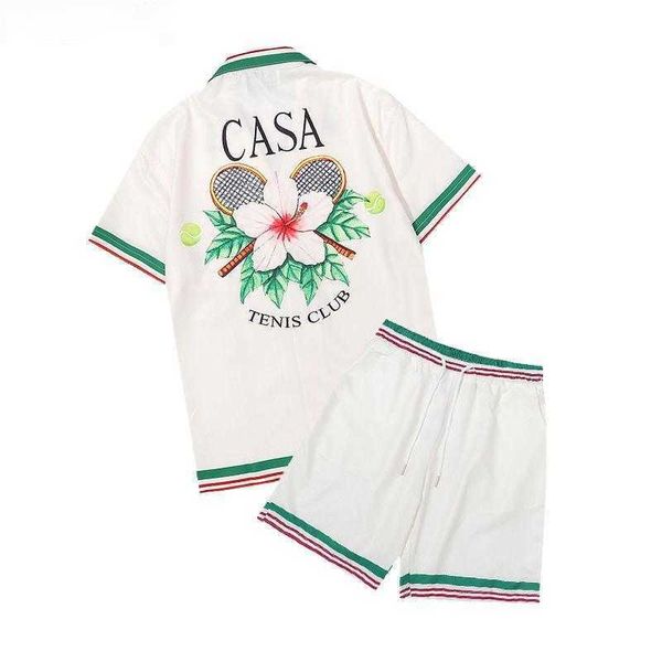 

casablanca tennis racquet letter printing casual short sleeve shirt set for boys and girls button up shirt, White;black