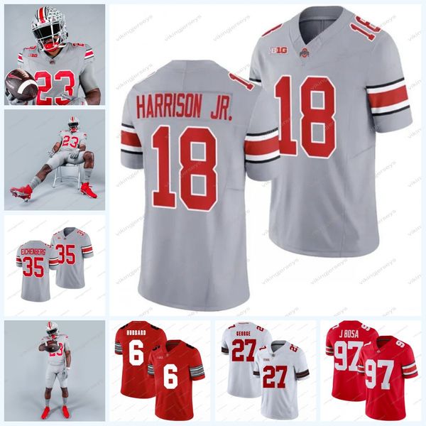 

2023 osu ohio state buckeyes gray football jersey marvin harrison jr. sonny styles emeka egbuka j.t. tuimoloau jack sawyer treveyon henderso, Black;red