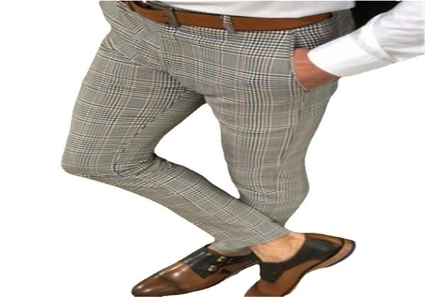 

fashion mens slim fit plaid pants trousers casual joggers tartan jogging skinny pencil bottom plus size xxl 3xl8748851, Black