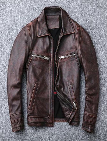 

men039s leather faux amekaji red brown heavy do old locomotive head layer cowhide jacket lapels male restoring ancient ways2754277, Black