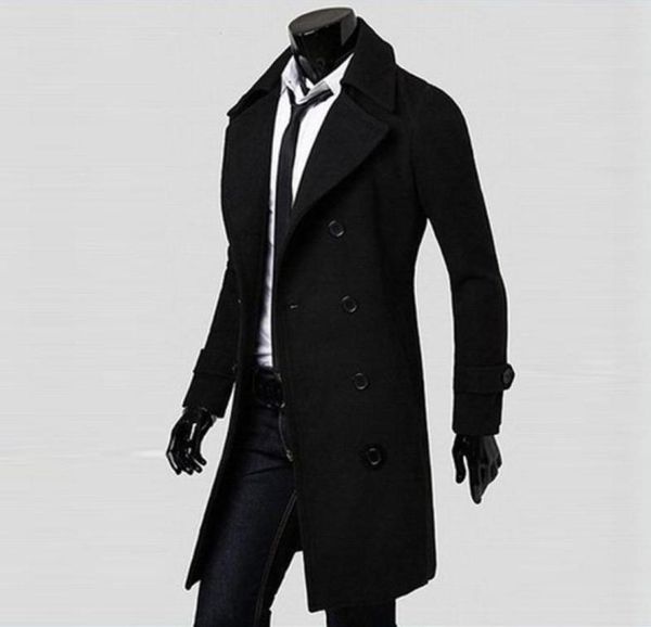 

new men039s coat winter slim stylish trench double breasted long jacket parka bkm casual autumn mens blouse9031750, Black