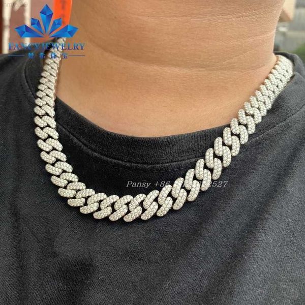 

selling men hip hop jewelry bling 18mm sterling silver vvs moissanite iced out cuban link chain necklace with certificate