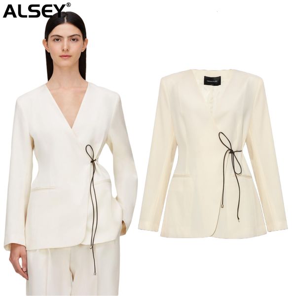 

women's suits blazers alsey highquality 2023 fall highcustom suit white vneck nineminute sleeve japan and south korea fashion jacket sp, White;black