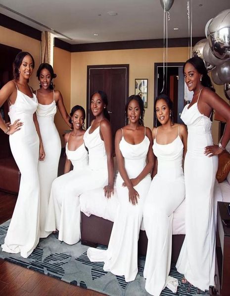 

2022 elegant african white mermaid long bridesmaid dresses spaghetti straps open back maid of honor gowns wedding guest party3709376, White;pink