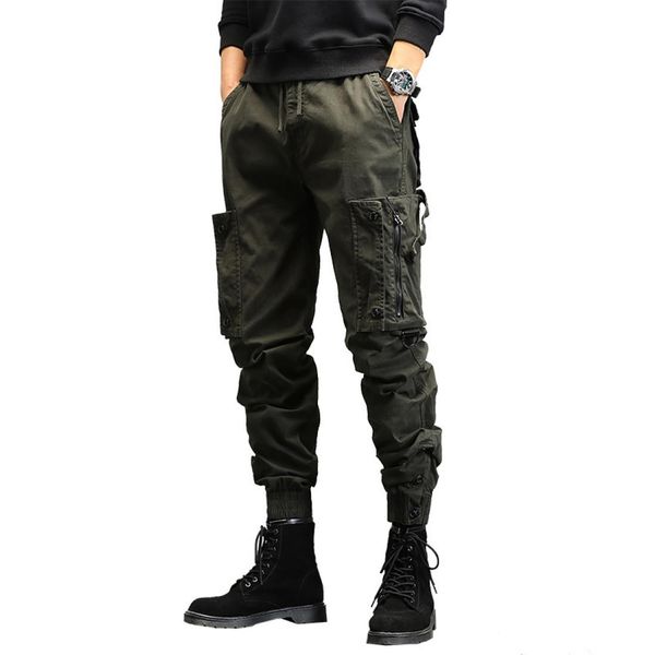 

cargo pants men039s drawstring ankle length streetwear fashion cotton men casual loose work pants9611890, Black
