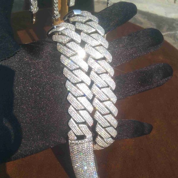 

s925 silver cuban chain set with moissanite cuban chain hip hop necklace