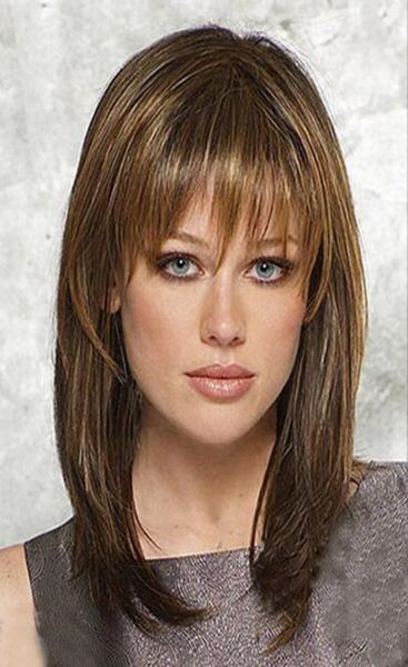 

fashion hair style medium long straight womens wig 012346245847, Black