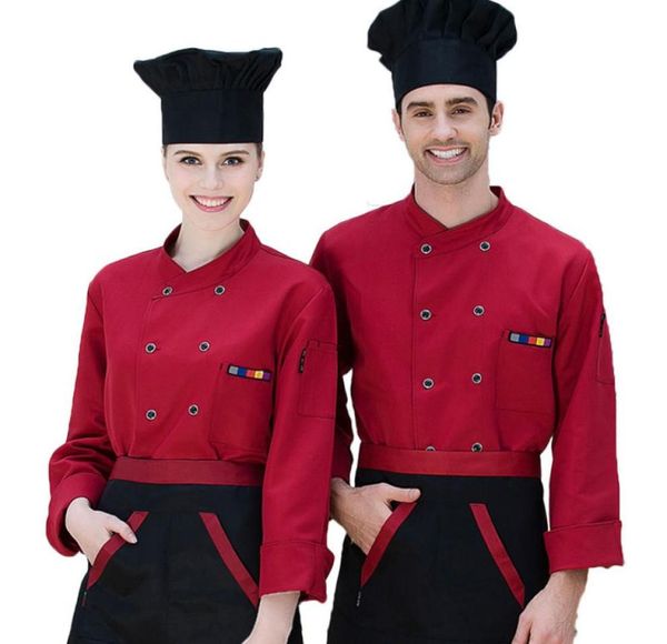 

chef039s uniforms long sleeve chef clothes uniform restaurant kitchen cooking coat waiter work jackets professional uniforming 2643307, Black;white
