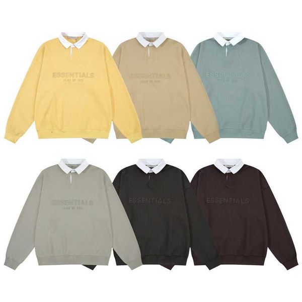 

new esential double thread waffle polo collar sweater letter loose long sleeve men's and women's, White;black