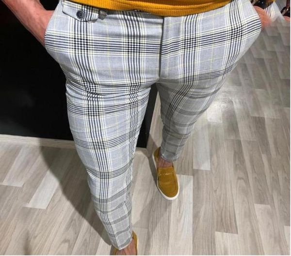 

meihuida smart casual style mens plaid slim fit trousers pants joggers tartan jogging skinny bottoms fashion business4467455, Black