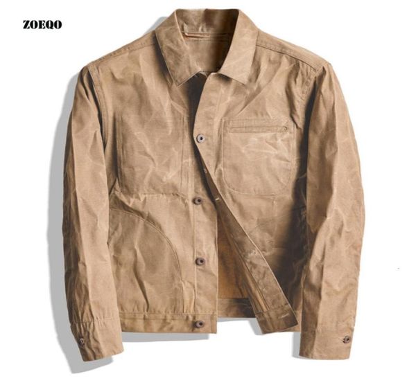 

new highquality men jacket and coat tool american retro heavy oil wax canvas khaki jacket classic double cut slim jacket men y1918454249, Black;brown