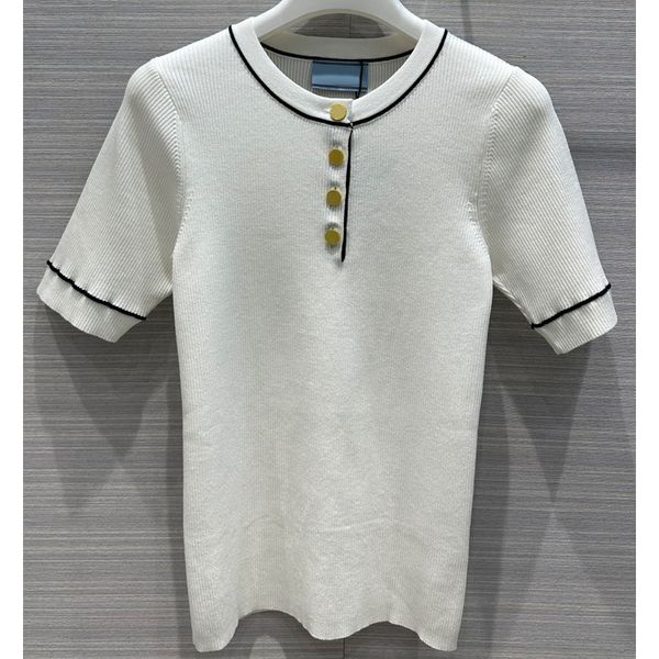 

8.8 fashion letter button slim crew neck short sleeve women's knits & tees, White