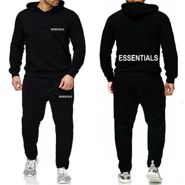 

esential autumn suit long sleeve hooded sports high street printed sweater and pants two piece set for lovers, Gray