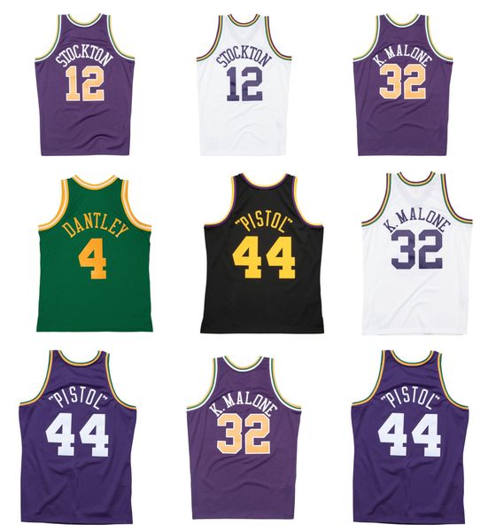 

karl malone jazzs basketball jersey utahs john stockton mitchell and ness pete maravich pistol soul throwback adrian dantley green white pur, Black;red