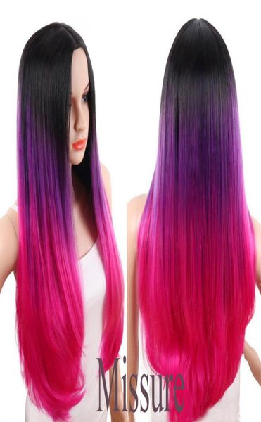 

popular fashion pink ombre long straight women039s cosplay hair wig4221215, Black