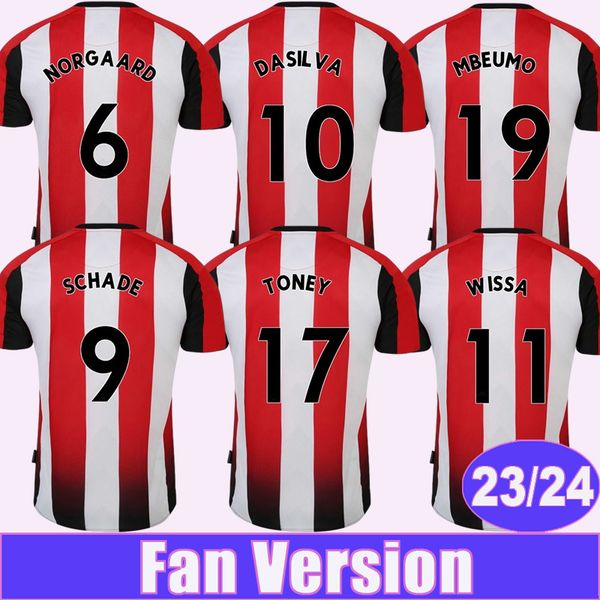 

23 24 schade mens soccer jerseys dasilva wissa canos forss mbeumo toney janelt home red white short sleeve football shirt uniforms, Black;yellow