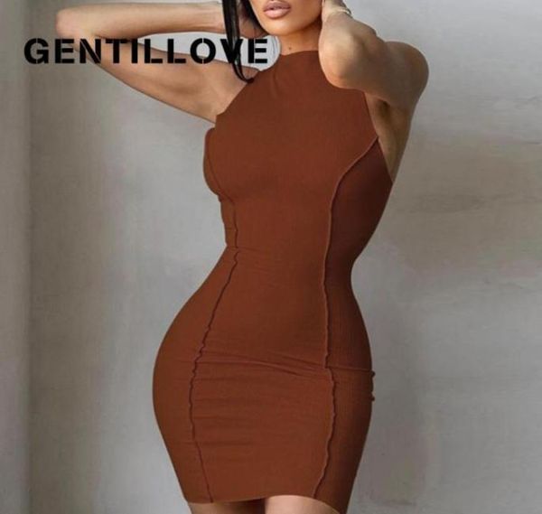 

gentillove women summer solid skinny skim elegant screw thread oneck sleeveless party club buttocks street mini dress casual3198874, Black;gray