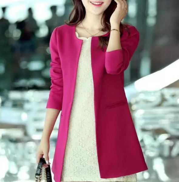 

women long blazers fashion spring autumn slim oneck single breasted pocket outwear ladies blaser feminino6712782, White;black