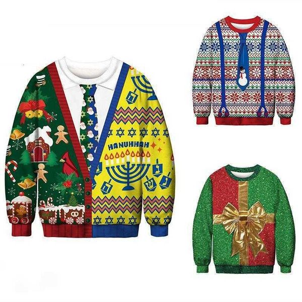

no brand name european 3d digital print party sweater autumn men's children's round neck long sleeve t-shirt, Black