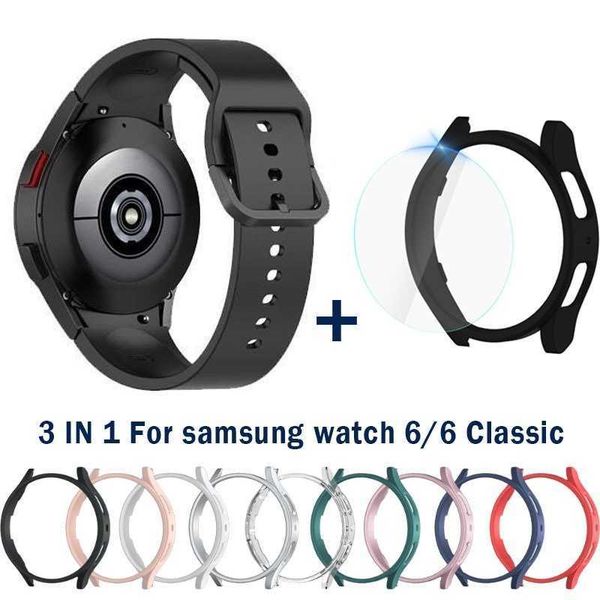 

3in1 protective case+band for samsung galaxy watch 4/5/6 40mm 44mm soft tpu cover+bracelet for galaxy watch 6 classic 43mm 47mm strap, Black;brown