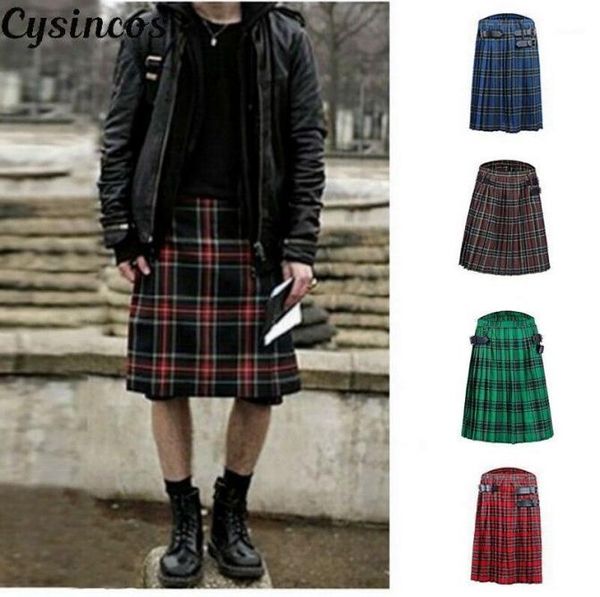 

men039s shorts cysincos scottish mens kilt traditional plaid belt pleated bilateral chain brown gothic punk tartan trousers ski9780202, White;black