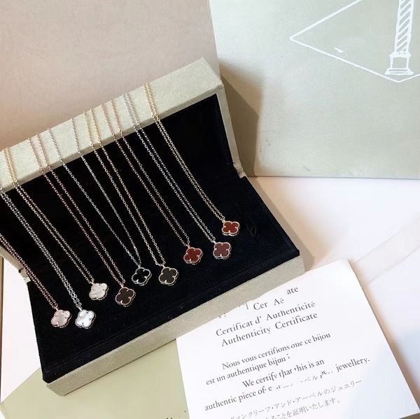 

vintage pendant necklaces van clee perle brand designer copper with 18k gold plated mother of pearl four leaf clover charm choker for women, Black