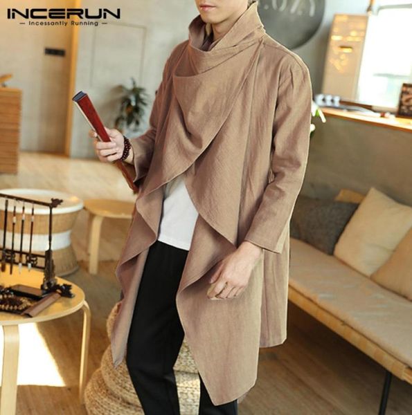 

men trench fashion turtleneck 2020 new fasion ponchos capes cloak cotton long sleeve casual streetwear windbreaker8807848, Tan;black