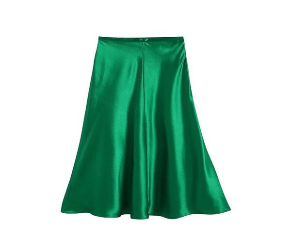 

skirts nlzgmsj zbza women 2022 green satin skirt high waisted summer long elegant ladies office midi 2022026309437, Black