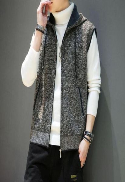 

autumn men039s sleeveless knitted sweater plus velvet vest hooded warm vest casual sweater mens2441645, Black;white
