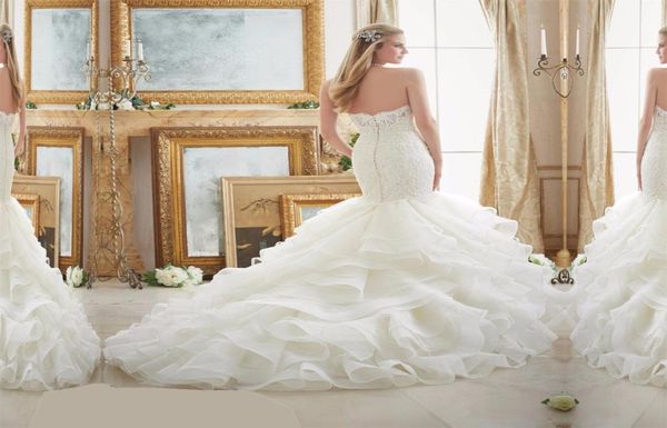 

tiered skirts vintage wedding dresses mermaid sweetheart neckline tulle wave details bridal gown bridal gowns6724891, White