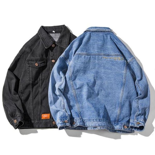 

m5xl large size cotton jeans jacket men oversized vintage streetwear button down denim trucker jean coat black blue1911027, Black;brown