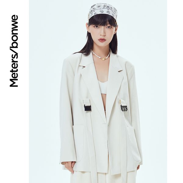 

women's suits blazers metersbonw blazer women spring fall female fashion suit long sleeve woman coat casual ladies brand jacket 230807, White;black