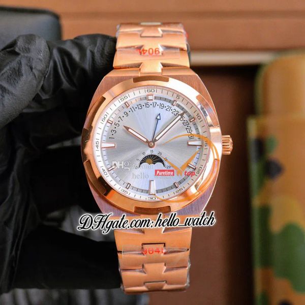 

new 41mm overseas 4000v/210a 4000v automatic mens watch white dial date phase moon rose gold steel bracelet gents watches hwrd hello_watch e, Slivery;brown