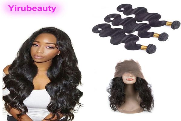 

360 lace frontal with bundles indian human hair natural color body wave 1028inch bundles 4 pieces5148044, Black;brown