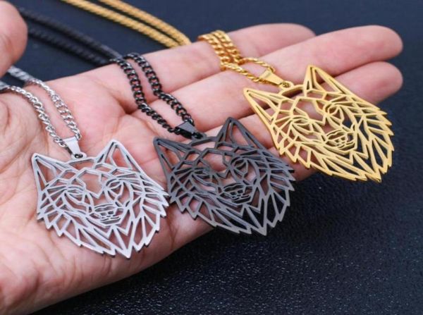 

pendant necklaces slavic hollow wolf head necklace for men punk animal stainless steel jewelry retro viking male women gift31340379080282, Silver
