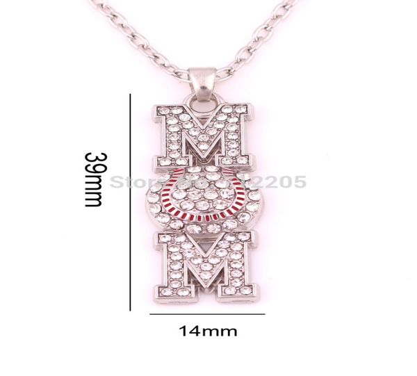 

mother039s day gift 10pcs zinc heirloom finds baseball softball mom pave crystal pendant chain necklaces5197046, Silver