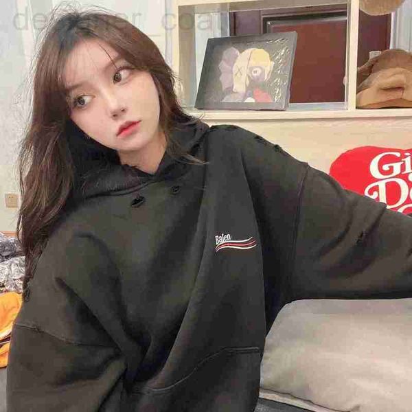 

women's hoodies & sweatshirts designer high edition b home paris wave cola perforated hoodie classic embroidered hooded sweater washabl, Black