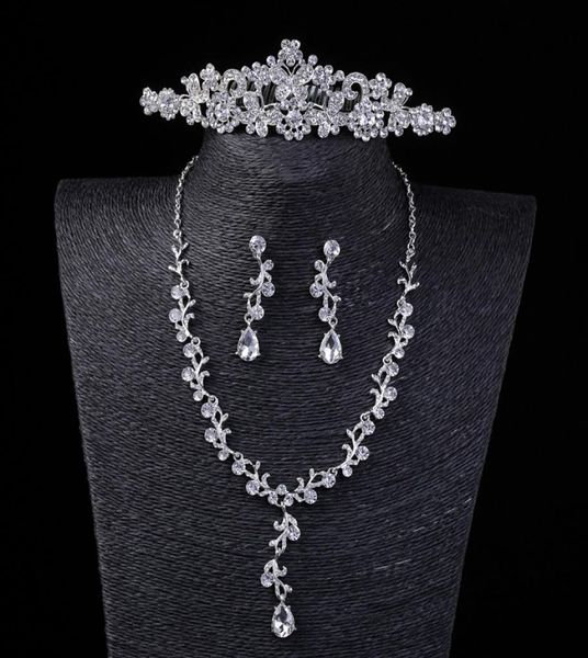 

amazing bridal jewelry set sparkling three piece crown earring necklace jewelry wedding party accessories for ladies3180611, White