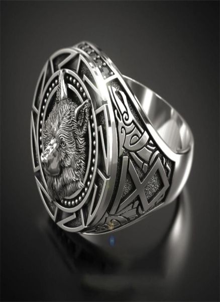 

trendy retro celtic wolf totem band rings men039s viking gothic steampunk carved animal rings fashion party gift ab8678690709, Silver
