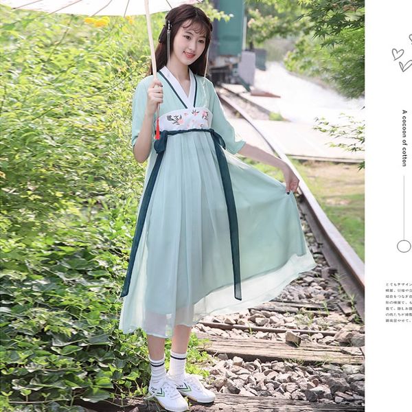 

summer dress women's chinese short sleeved antique style cute girl's skirt, Lihgt green
