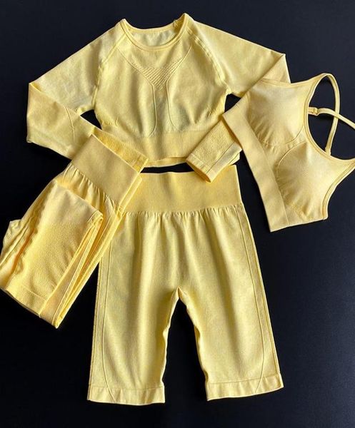 

yoga outfits high waist leggingspush up bra set seamless women fitness workout sportswear long sleeve crop running leggings7520611, White;red