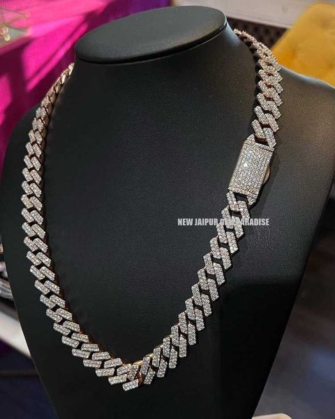 

14mm cuban link chain vvs1 quality moissanite diamond 925 sterling silver gold plated pass diamond test gift for men and women h