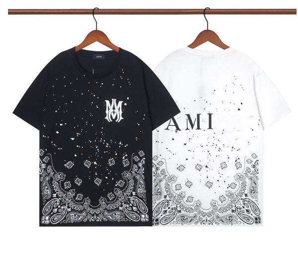 

a maris men's short sleeved new short sleeved t-shirt with floral pattern dot logo printing trend t-shirt, White;black